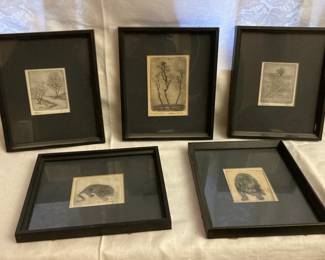 Artist Signed Nature Animal Etchings