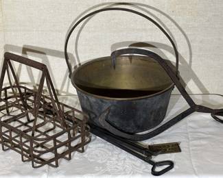 Milk Carrier, Boiling Pot, Ice Tongs Fireplace Tool 