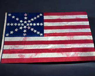 Silk Hand Stitched US 34 Star Flag In Starburst Cross Configuration