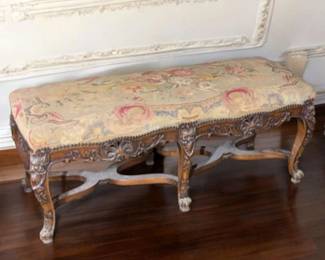 Louis XVStyle Carved Walnut Window Bench