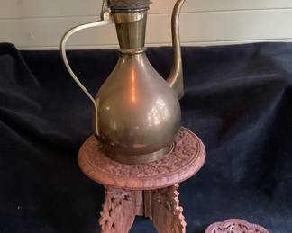 Middle Eastern Brass Coffee Pot, Plat Stand Trivet