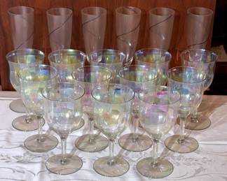 Iridescent Wine Glasses Blue Stripe Champagne Flutes