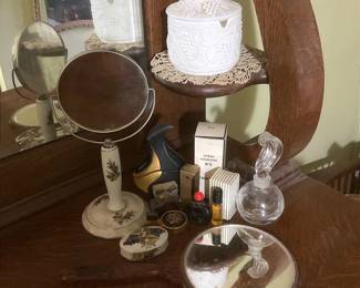 Limoge Ring Dish, Vanity Mirror, Vintage Perfumes By Chanel 5, Jean Paton, More