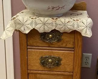 Antique Nightstand And JH Davis Washbasin And Pitcher 