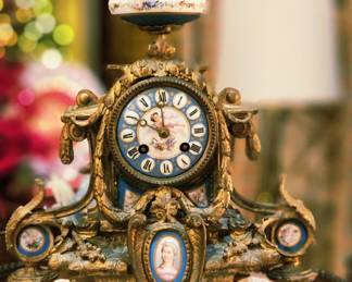 Antique Sevres Porcelain French Gilt Bronze Cherub Mantle Clock | Signed Henri Marc