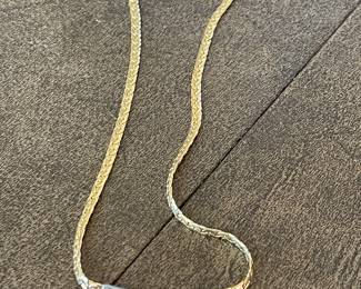 Item 19 - Necklace
One diamond necklace with the following characteristics:
Total Diamond Weight: 0.36 ct
Necklace Attributes
Weight: 16.70 gms
Metal: 14K yellow gold
Length/Width: 16.0 inches / 3.5 mm
Manufacturing: Hand constructed
Condition: Good
Finish: Polished
Setting: Bead set
Trademark: Dankner
Natural Diamond Melee Attributes
Shape and cut: Round full cut
Weight: 0.03 ct each
Number of diamonds: 12
Total Weight: 0.36 ct (estimated)
Measurements: 2.1 mm
Clarity: VS
Color: G-H
Cut: Good
Polish: Good
Setting: Bead set
$1320