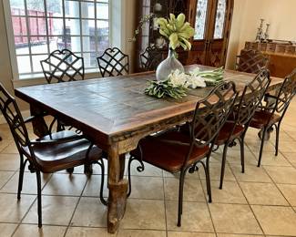 100 year old tobacco barn oak table with oxen yolk base and legs.