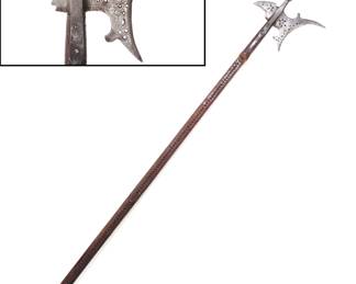Lot 30 Engraved Halberd Polearm, ExHiggins Armory Museum