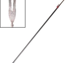 Lot 52 Engraved IndoPersian BiSpike Polearm, 19th 20th c.