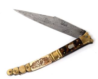 Lot 27 Finely Etched French Beauvoir Folding Knife, 19th20th c.