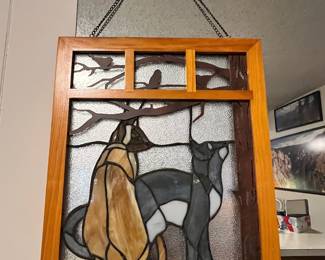 Stained Glass Window with Cat Design