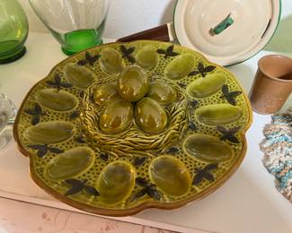  Green Ceramic Deviled Egg Plate