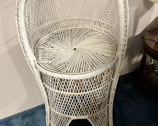 Mid Century White Wicker Barrel Chair