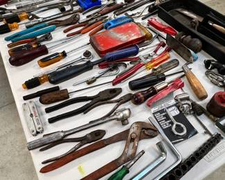 Assortment of Hand Tools - Pliers, Screwdrivers, Pipe Wrench, Wrenches