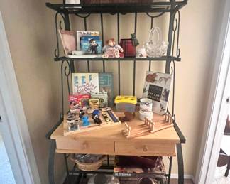 Green Metal Bakers Rack with Pine Wood Drawers