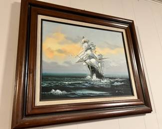 Framed Oil Painting of Sailing Ship by K. Maskell