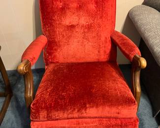 Mid Century Red Velvet Arm Chair