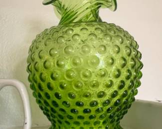 Emerald Green Glass Hobnail Vase