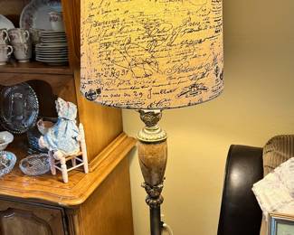 French Style Floor Lamp with Black Script Shade