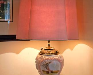 Electrified Kerosene Victorian painted glass table lamp.