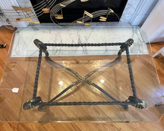B48 - $400.  Maitland Smith Glass Top Coffee Table.  This is stunning and very heavy.  Measures 48" wide x 32" deep x 18" tall. 