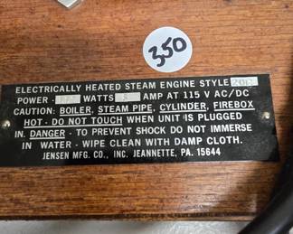 B91 - $350. Jensen Electrically Heated Steam Engine style 20G