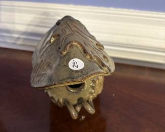 B185 - $25. Signed "Lynn" Pottery Bird House.