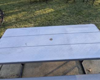 B6 - $100. LifeTime picnic Table measures 71.5" wide x 56" deep x 30" tall. 