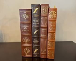 B199 - $40 Each. EASTON PRESS COLLECTOR'S EDITION (The 100 Greatest Books Ever Written) BOUND IN GENUINE LEATHER.  Shakespeare - The Comedies. The Last of the Mohicans. Paradise Lost. Gulliver's Travels. (Basket 7) 