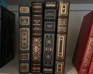 B215 - $15 Each. THE FRANKLIN LIBRARY - LEATHER BOUND. The Soul of a New Machine. The Age of Jackson. William Shakespeare - Selected Plays. Mutiny on the Bounty. (shelf 1)
