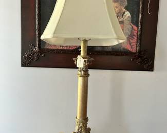 B42 - $20. Ornate gold finish table lamp.  Measures 33"T