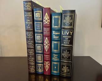 B198 - $30 Each. EASTON PRESS COLLECTOR'S EDITION (The 100 Greatest Books Ever Written) BOUND IN GENUINE LEATHER.  The Flowers of Evil. Grimm's Fairy Tales. The Red Badge of Courage. Treasure Island. Livy History of Early Rome. (Basket 6) 