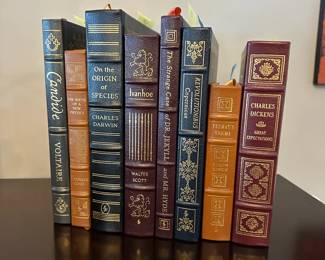 B188 - $30 Each. EASTON PRESS COLLECTOR'S EDITION BOUND IN GENUINE LEATHER. Candide. The Birth of a New Physics. On the Origin of Species. Ivanhoe. The Strange Case of Dr. Jekyll and Mr. Hyde. Revolutionibus. Fermat's Enigma. Great Expectations.   (Basket 4) 