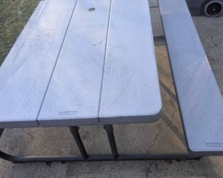 B6 - $100. LifeTime picnic Table measures 71.5" wide x 56" deep x 30" tall. 