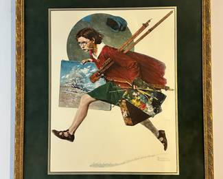 B25 - $75.  Norman Rockwell Framed Print "Wet Paint".  Measures  27" x 32". 
