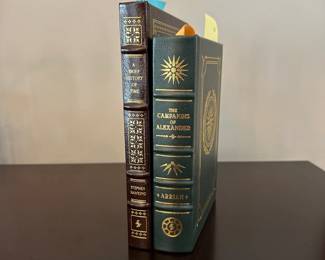 B194 - $200 Each. EASTON PRESS COLLECTOR'S EDITION BOUND IN GENUINE LEATHER.  A Brief History of Time. The Campaigns of Alexander.  (Basket 5) 