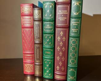 B204 - $10 Each. LEATHER BOUND FRANKLIN PRESS. Rudyard Kipling. The Red Badge of Courage. Guy De Maupassant. The Three Musketeers. Collected Poems by Marianne Moore. (Basket 1)
