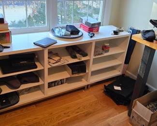 B133 - $30. White Window Shelves. Measures  70.75" long x 29 1/8" tall x 15.5" deep