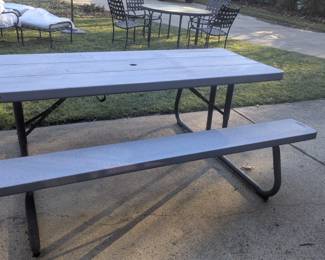 B6 - $100. LifeTime picnic Table measures 71.5" wide x 56" deep x 30" tall. 