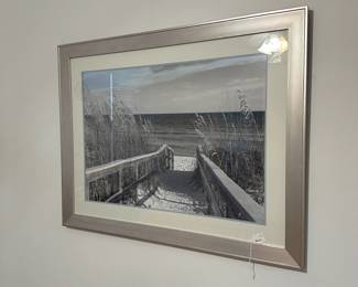 B170 - $20. Framed Beach Art. Measures 44" x 34.5". 