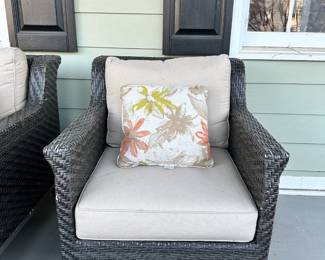 B1 - $600.  Brown Jordan Patio set 2 chairs, 3 seat couch and coffee table.  This set is in good condition, cushions and pillows could use a good cleaning from being on covered porch. All very sturdy. 