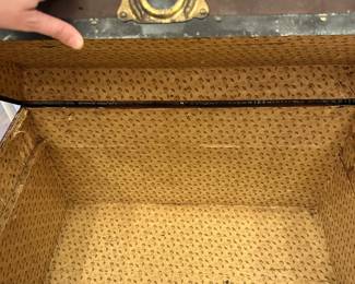 B27 - $30.  Vintage Steamer Trunk, used in attic to store clothing. Leather straps still in good condition.  Measures 32"W 20"D 23D"T