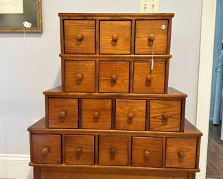 B26 - $125.  15 Drawer Cabinet - fits CDs perfectly.  Measures 34" wide  x 12.25" deep  x 40" tall.  Minor imperfections noted in picture.