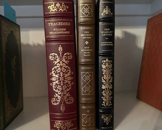B217 - $30 Each. THE FRANKLIN LIBRARY - LEATHER BOUND. Tragedies - Shakespeare. The Brothers Grimm. The Scarlet Letter. (shelf 1)