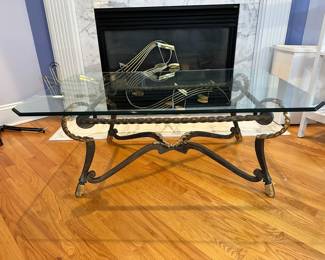 B48 - $400.  Maitland Smith Glass Top Coffee Table.  This is stunning and very heavy.  Measures 48" wide x 32" deep x 18" tall. 
