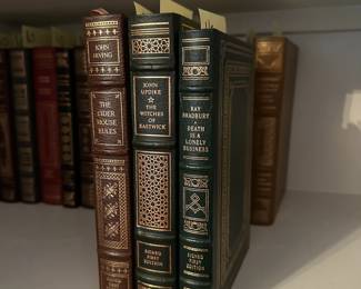 B224 - $40 Each. Signed First Edition. THE FRANKLIN LIBRARY - LEATHER BOUND. John Irving - The Cider House Rules. John Updike - The Witches of Eastwick. Ray Bradbury - Death is a Lonely Business. (Shelf 2) 