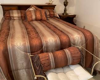 Full size bed & brass bench