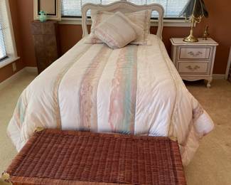 French style Twin bed & wicker trunk