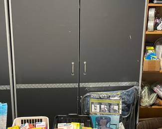 Coleman double door cabinets (2) with shelving, keyed for locking!