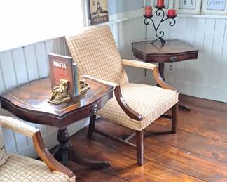 Pair of tooled leather top tables